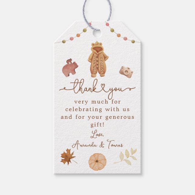 Étiquettes-cadeau Boho Automne minimaliste Baby shower moderne neutr (Devant)