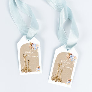 Étiquettes-cadeau Boho Baby Blue Pampas Grass Giraffe Merci