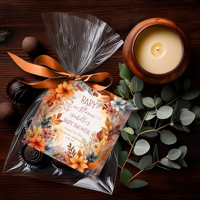 Étiquettes Cadeau Boho Baby in Bloom Fall Floral Frame Baby shower (Boho Baby in Bloom Fall | Autumn Floral Frame Baby Shower Favor Tags)