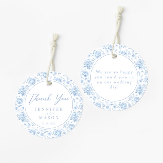 Étiquettes Cadeau Boho Blue Porcelain Floral Mariage Merci (Créateur téléchargé)