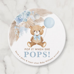 Étiquettes Cadeau Boho Blue Teddy Bear Ballotte Champagne