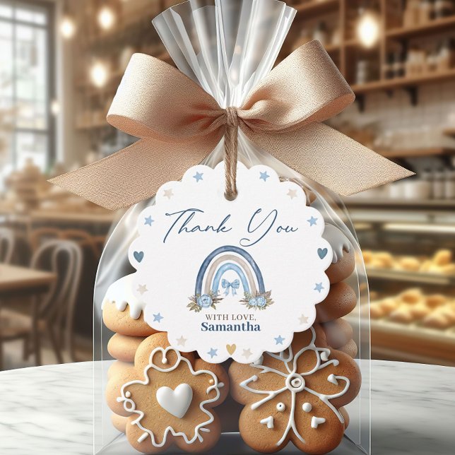 Étiquettes Cadeau Boho Blue Watercolor Baby shower (Créateur téléchargé)