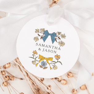 Étiquettes Cadeau Boho Blue Yellow Bow Floral Wedding Favor Tags