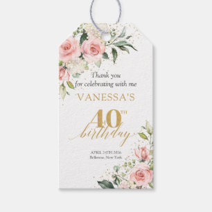 Étiquettes-cadeau Boho Blush or floral parties scintillant vert 40e