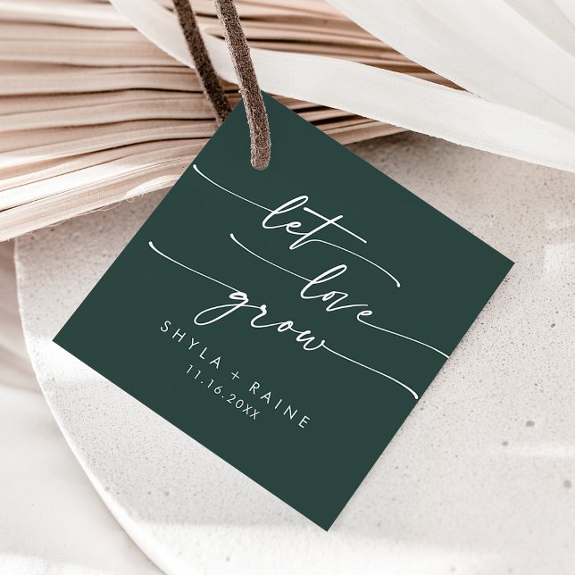 Étiquettes Cadeau Boho Chic Emerald Green Let Love Grow Mariage (Créateur téléchargé)