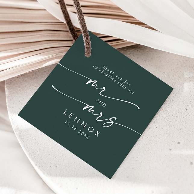 Étiquettes Cadeau Boho Chic Emerald Green M. et Mme la Mariage (Créateur téléchargé)