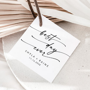 Étiquettes Cadeau Boho Chic noir et blanc Meilleur jour jamais Maria