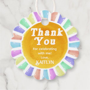 Étiquettes Cadeau Boho Chic Retro Aquarelle Arc-en-ciel Merci solair