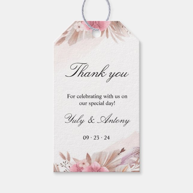 Étiquettes-cadeau Boho Chic Rose et Champagne Mariage (Devant)