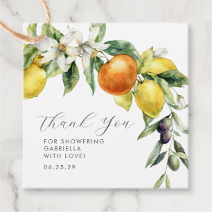 Étiquettes Cadeau Boho Citrus Lemon Orange Fête des mariées Merci