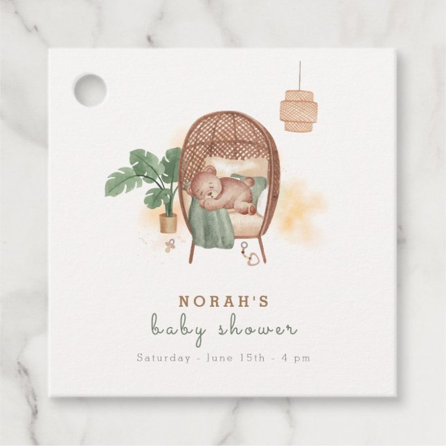 Étiquettes Cadeau Boho Cosy Teddy Bear Sleep Baby shower (Devant)