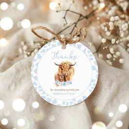 Étiquettes Cadeau Boho Cow Blue Pampas Grass Boy Baby shower Faveurs