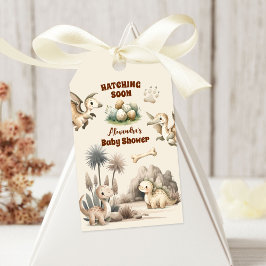Étiquettes-cadeau Boho Cute Hatching Bientôt Dinosaur Baby shower