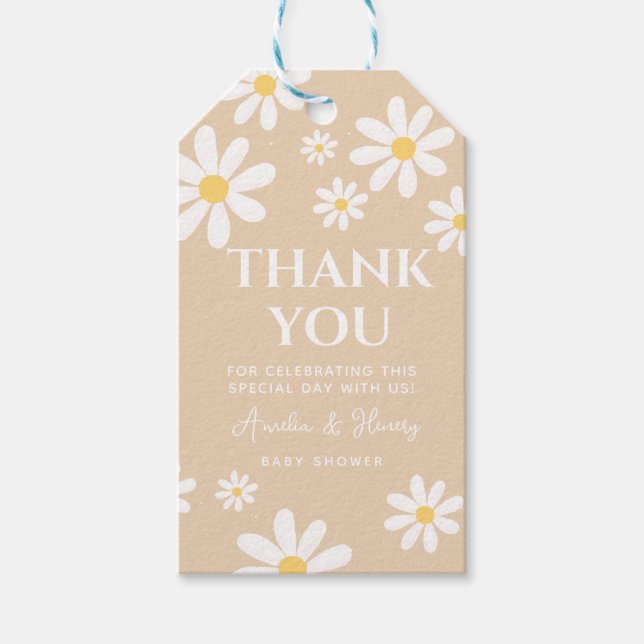Étiquettes-cadeau Boho Daisy Flowers Baby in Bloom baby shower (Devant)