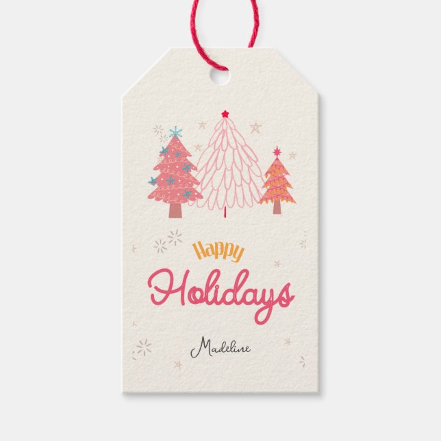 Étiquettes-cadeau Boho de Noël rose (Devant)