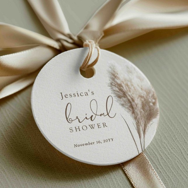 Étiquettes Cadeau Boho Douce Plume Pampas Fête de Mariage (Créateur téléchargé)