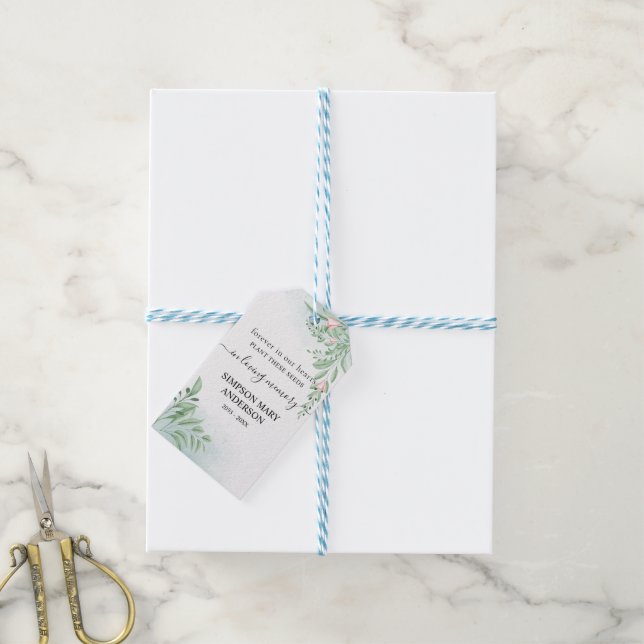 Étiquettes-cadeau Boho Dusty Blue Eucalyptus Memorial Funeral Favori (Avec de laficelle)
