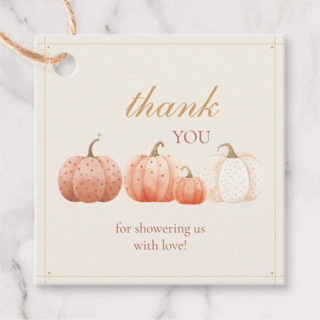 Étiquettes Cadeau Boho Fall Polka Citrouille Baby shower Merci  (Devant)