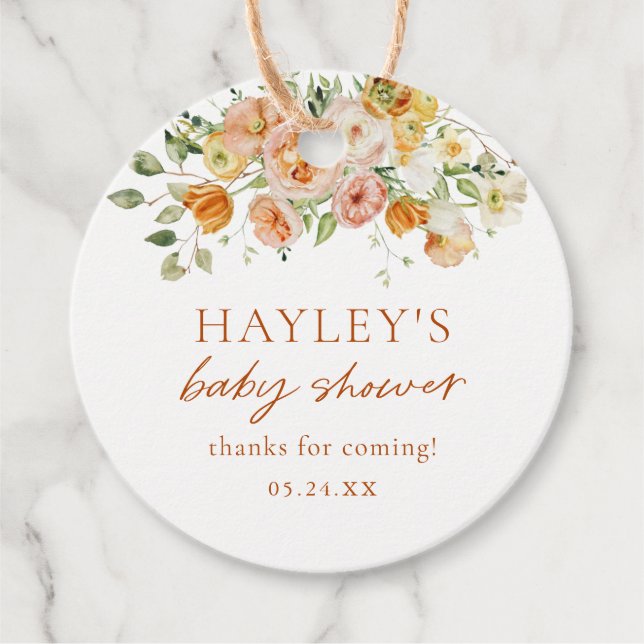 Étiquettes Cadeau Boho Fleurs fille Baby shower Merci (Devant)