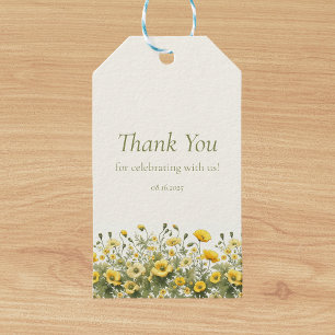 Étiquettes-cadeau Boho Fleurs sauvages jaunes, Olive Merci personnal