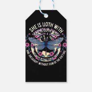 Étiquettes-cadeau Boho Floral Dragonfly She Is Clothed With Strength