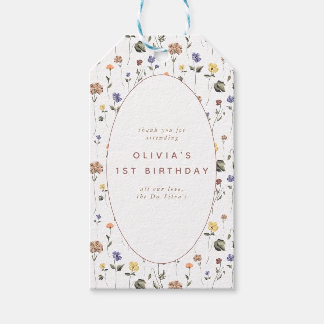 Étiquettes-cadeau Boho Floral Fleur sauvage | MERCI (Devant)