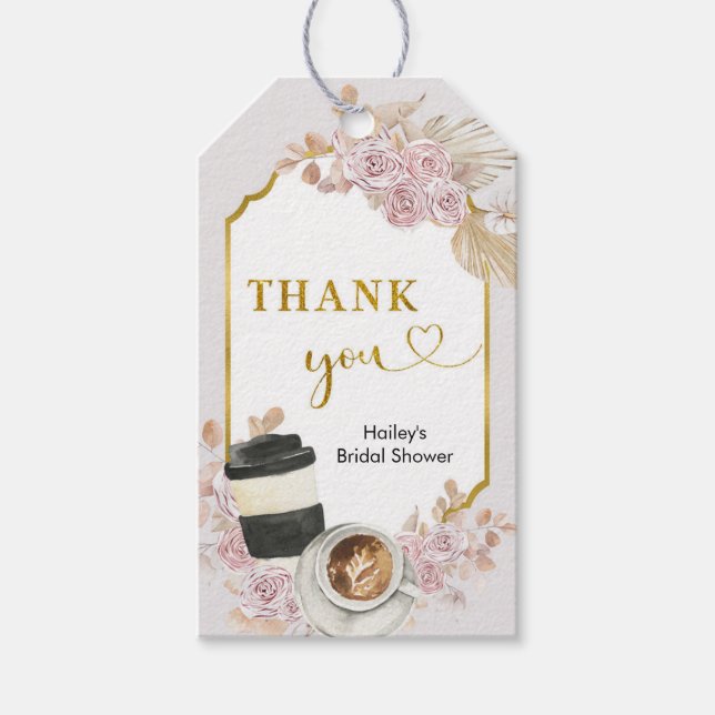 Étiquettes-cadeau Boho Floral Love est en train de brasser du café (Devant)