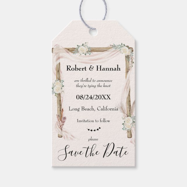 Étiquettes-cadeau Boho Floral Mariage Arch Enregistrer la date Idée  (Devant)