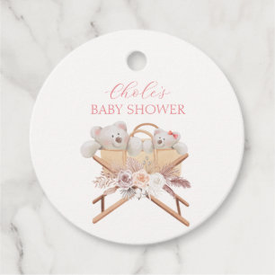 Étiquettes Cadeau Boho Floral Ours Bassinet Baby shower fille