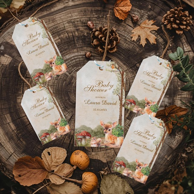 Étiquettes-cadeau Boho forêt Bois Baby shower rustique (Créateur téléchargé)