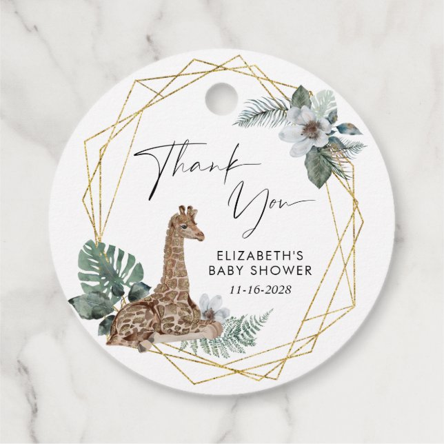 Étiquettes Cadeau Boho Giraffe Baby shower d'aquarelle Merci (Dos)