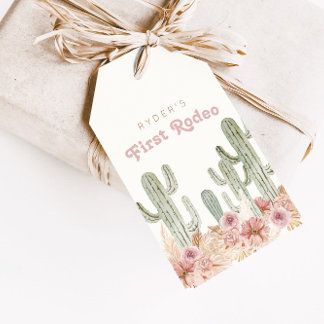 Étiquettes-cadeau Boho Girls First Rodeo Cowgirl Anniversaire Favori