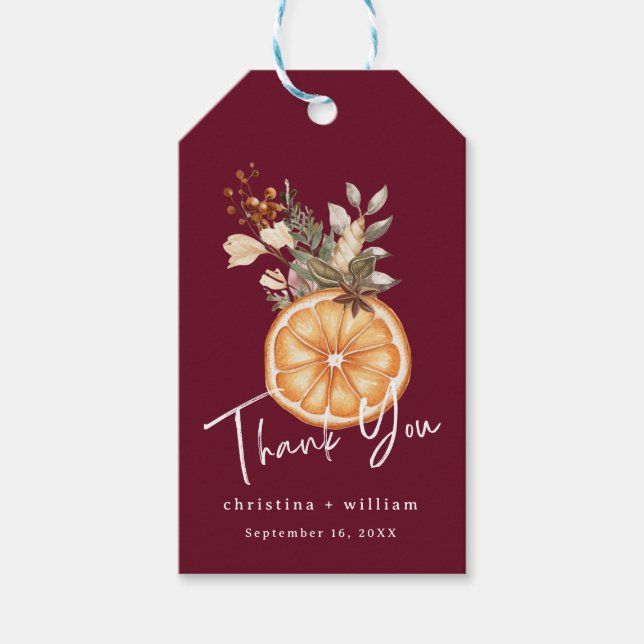 Étiquettes-cadeau Boho Hiver Vacances Mariage séché Orange Bourgogne (Devant)