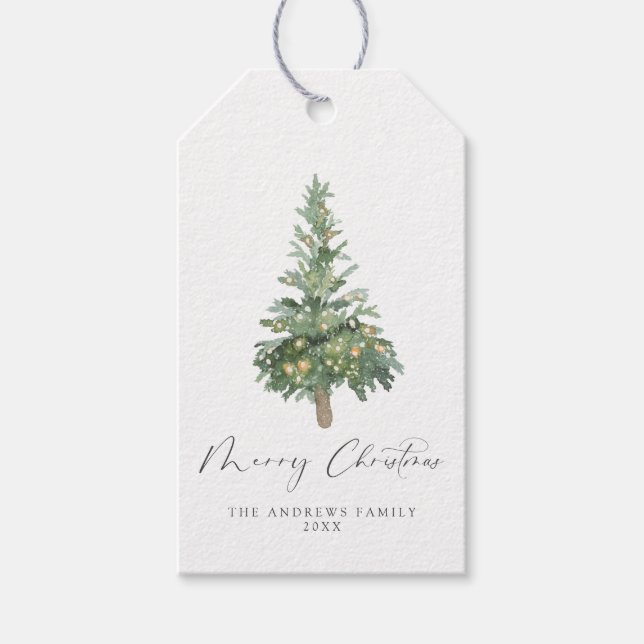 Étiquettes-cadeau Boho Joyeux Arbre d'aquarelle de Noël (Devant)