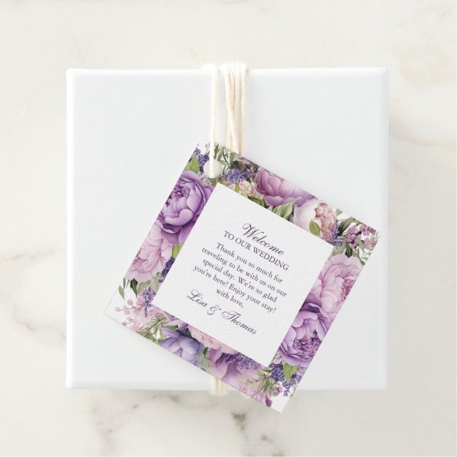 Étiquettes Cadeau Boho Lilac Mariage Floral (En situation)