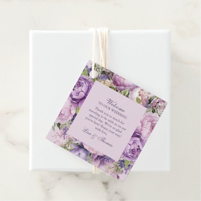 Étiquettes Cadeau Boho Lilac Mariage Floral (En situation)