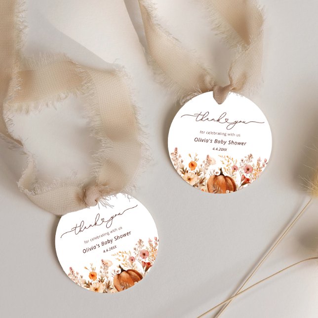 Étiquettes Cadeau Boho Little Citrouille Automne Fleur sauvage Merci (Créateur téléchargé)