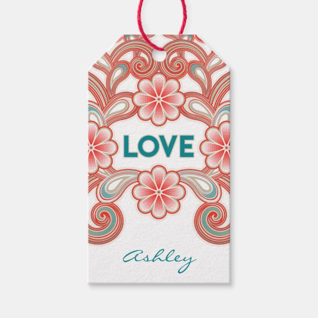 Étiquettes-cadeau Boho Love Romantic Valentines Vert et Rouge (Devant)