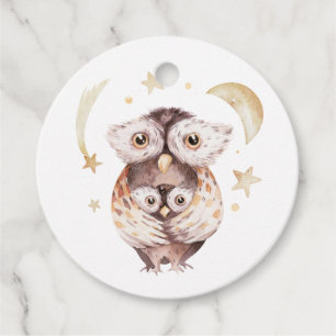 Étiquettes Cadeau Boho maman et Baby Owl Baby shower boisé