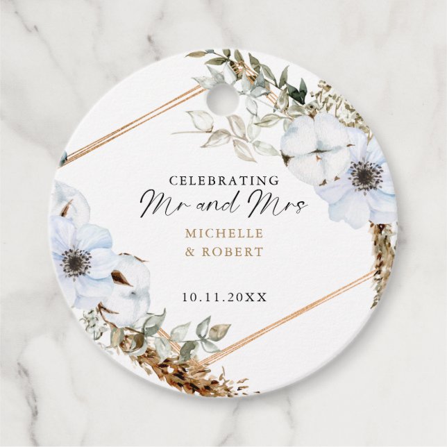Étiquettes Cadeau Boho Mariage Célébration de M. & Mme Custom Floral (Devant)