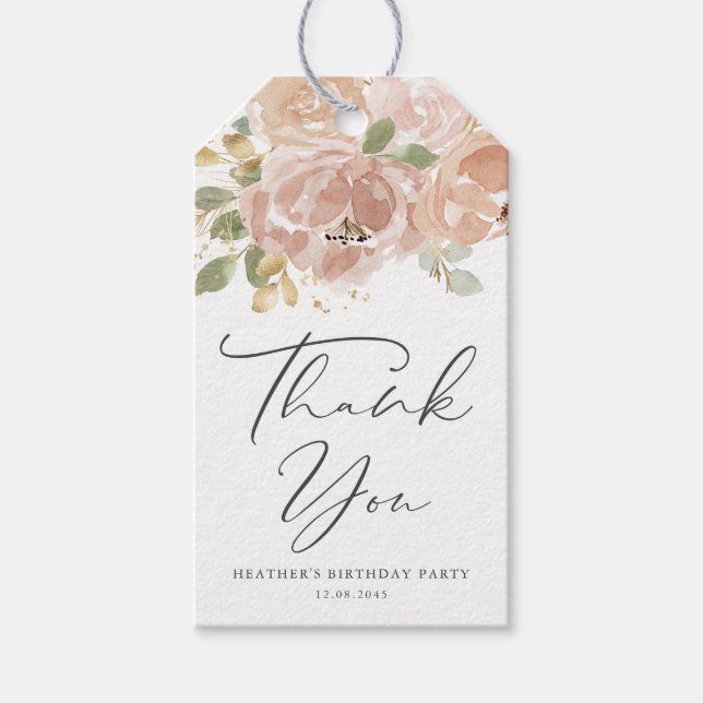 Étiquettes-cadeau Boho Mauve Peach Flowers Anniversaire Merci de fêt (Devant)