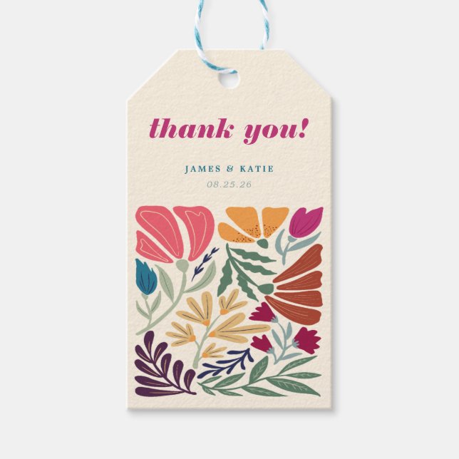 Étiquettes-cadeau Boho moderne Chic rétro Mariage Floral Merci (Devant)