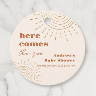 Étiquettes Cadeau Boho Moderne Ici Vient Le Baby shower Fils