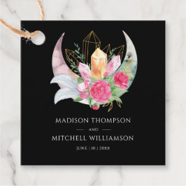Étiquettes Cadeau Boho Moon Crystals Plumes rose Fleurs Mariage