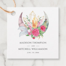 Étiquettes Cadeau Boho Moon Crystals Plumes rose Fleurs Mariage