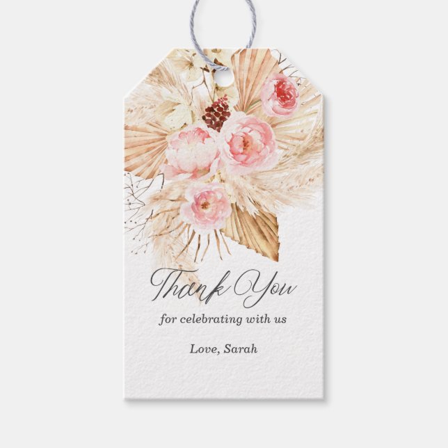 Étiquettes-cadeau Boho Pampas Aquarelle en laiton Baby shower Floral (Devant)