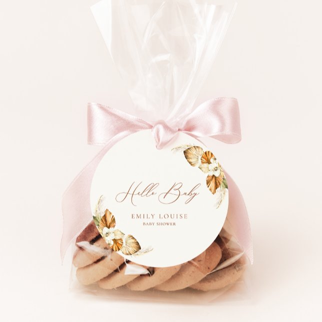 Étiquettes Cadeau Boho Pampas Herbe Genre Neutre Bonjour Bébé (Créateur téléchargé)