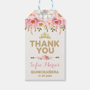 Étiquettes-cadeau Boho Pink Gold Flowers Quinceanera Faveurs