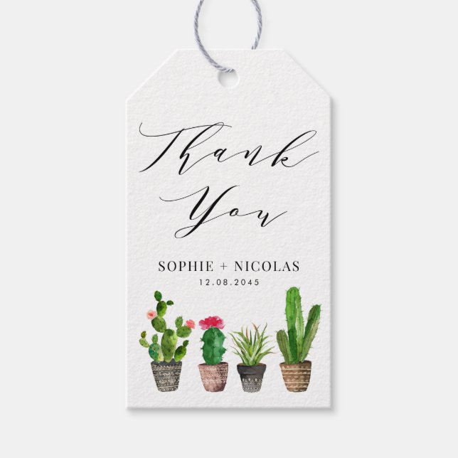 Étiquettes-cadeau Boho Pot Cactus Mariage d'été Merci de  (Devant)