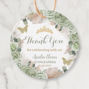 Étiquettes Cadeau Boho Quinceañera Sage Vert Floral Pampas Grasse